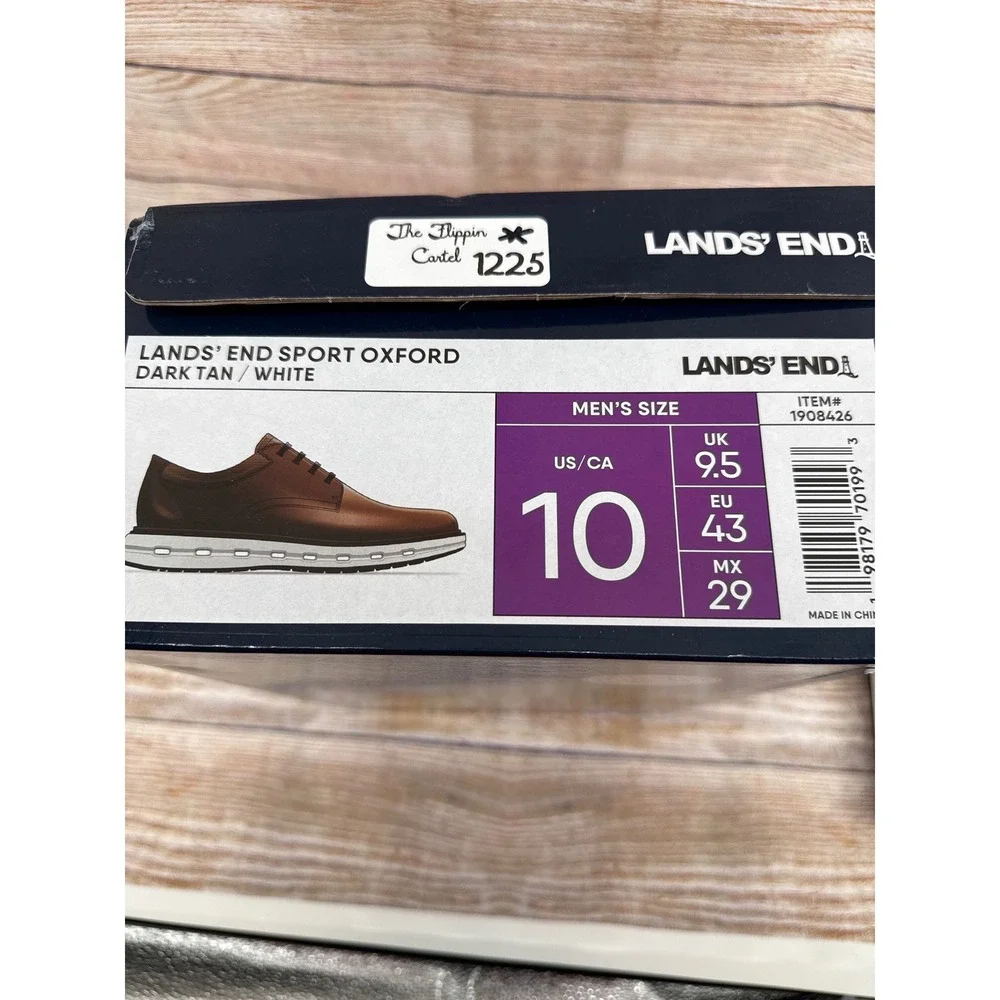 Lands End Mens Sport Oxford Shoes Dark Tan White 1908426 Size 10‎